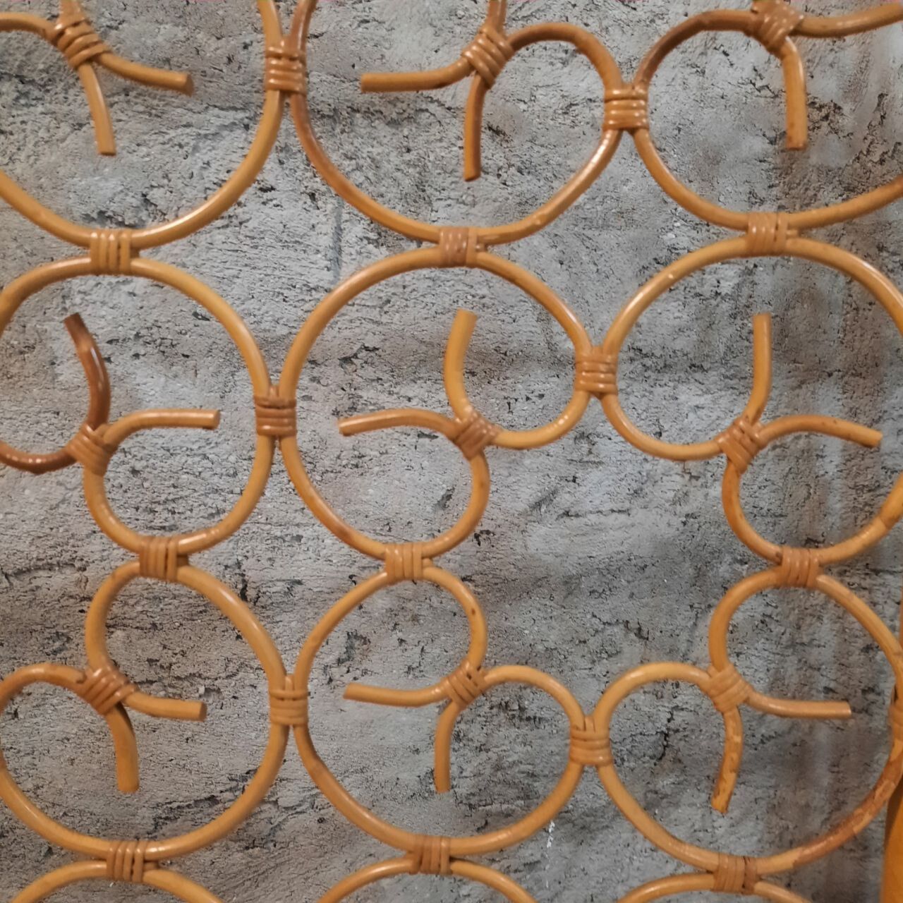 Vintage screen made of bamboo, wicker and leather