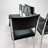 Set of 6 belgium chrome and skai dining chairs, 1960s