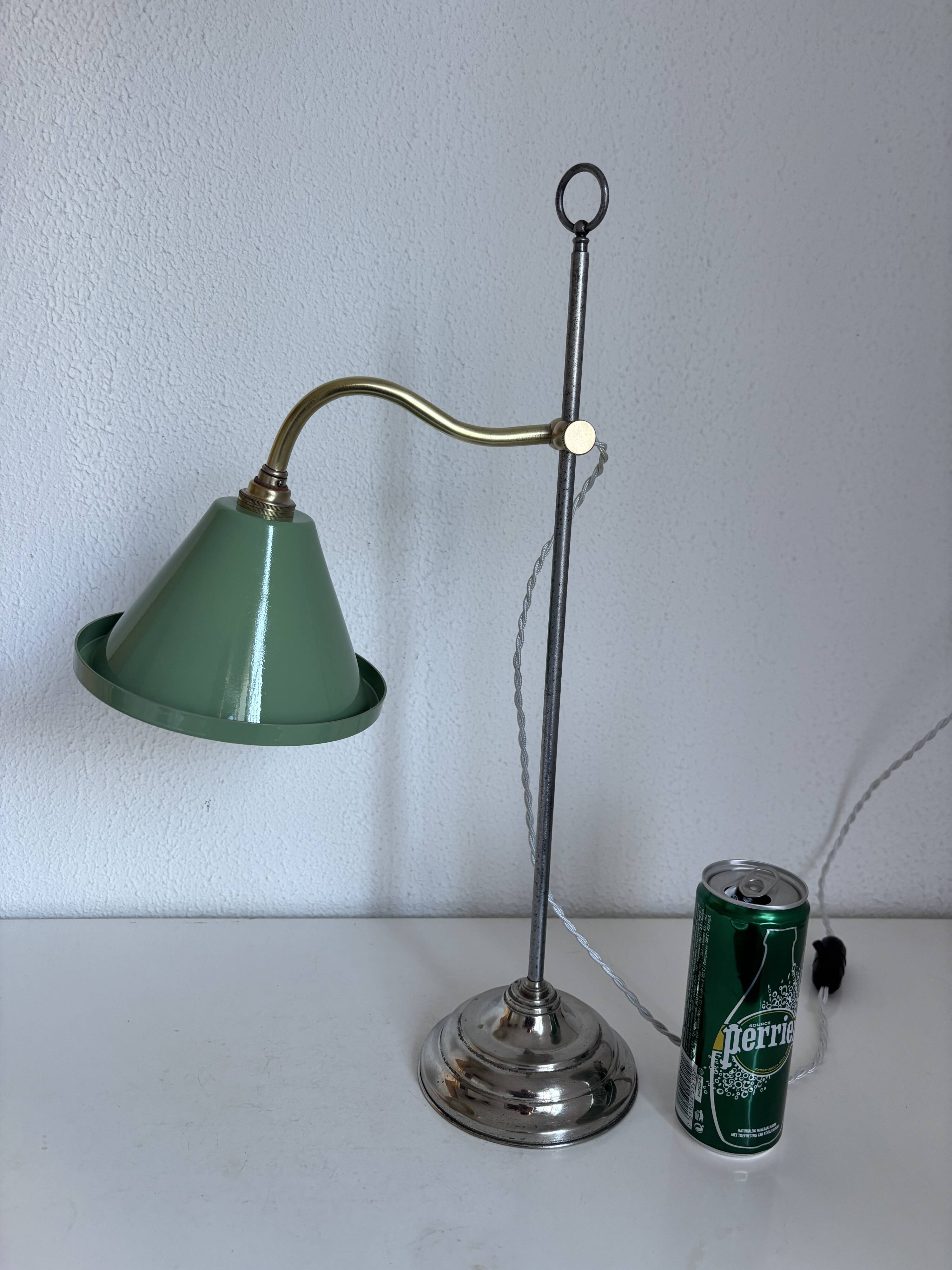 Vintage lamp 1920 Monix nickel-plated metal sage green sheet - 50 cm