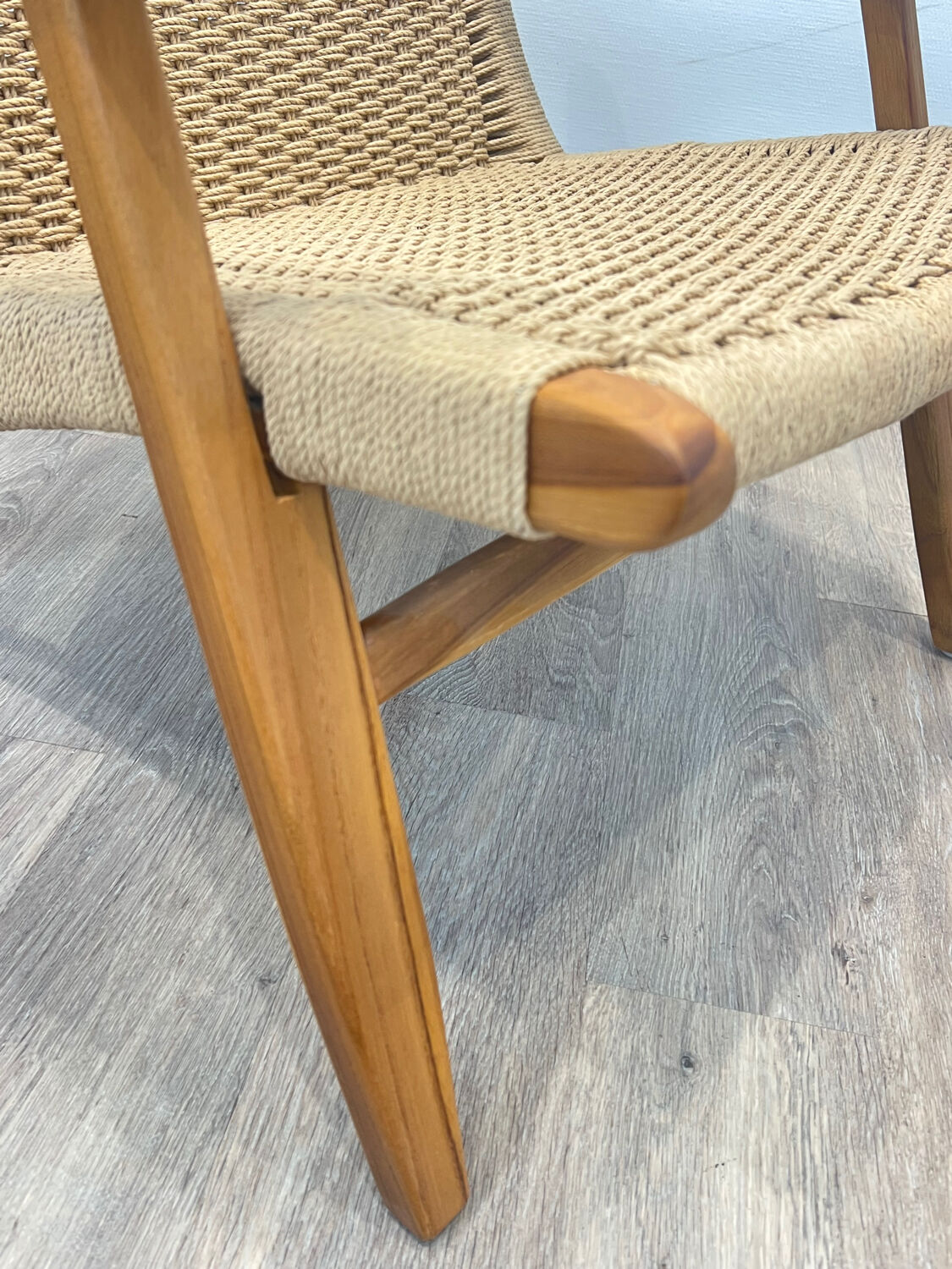 Pair of Scandinavian armchairs in woven solid teak.
