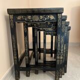 4 nesting tables Chinese patterns black lacquer
