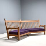 Canapé d'angle Guillerme et Chambron en chêne et tissu, France années 1960