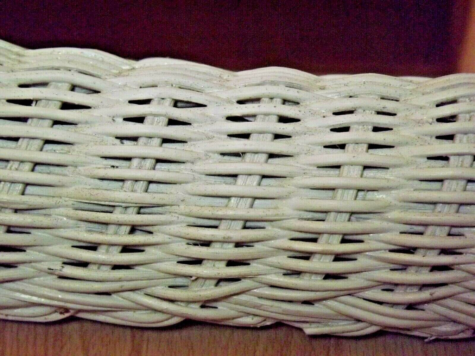 Vintage French White Oval Rattan Mirror Plywood Back Hanging Hook.