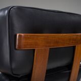 Armchair with Model FD 164 frame by Arne Vodder and Model 118 armrests by Grete Jalk in teak and black leather, Denmark, 1960s