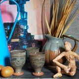 Trois tasses de potier en grès émaillé vintages