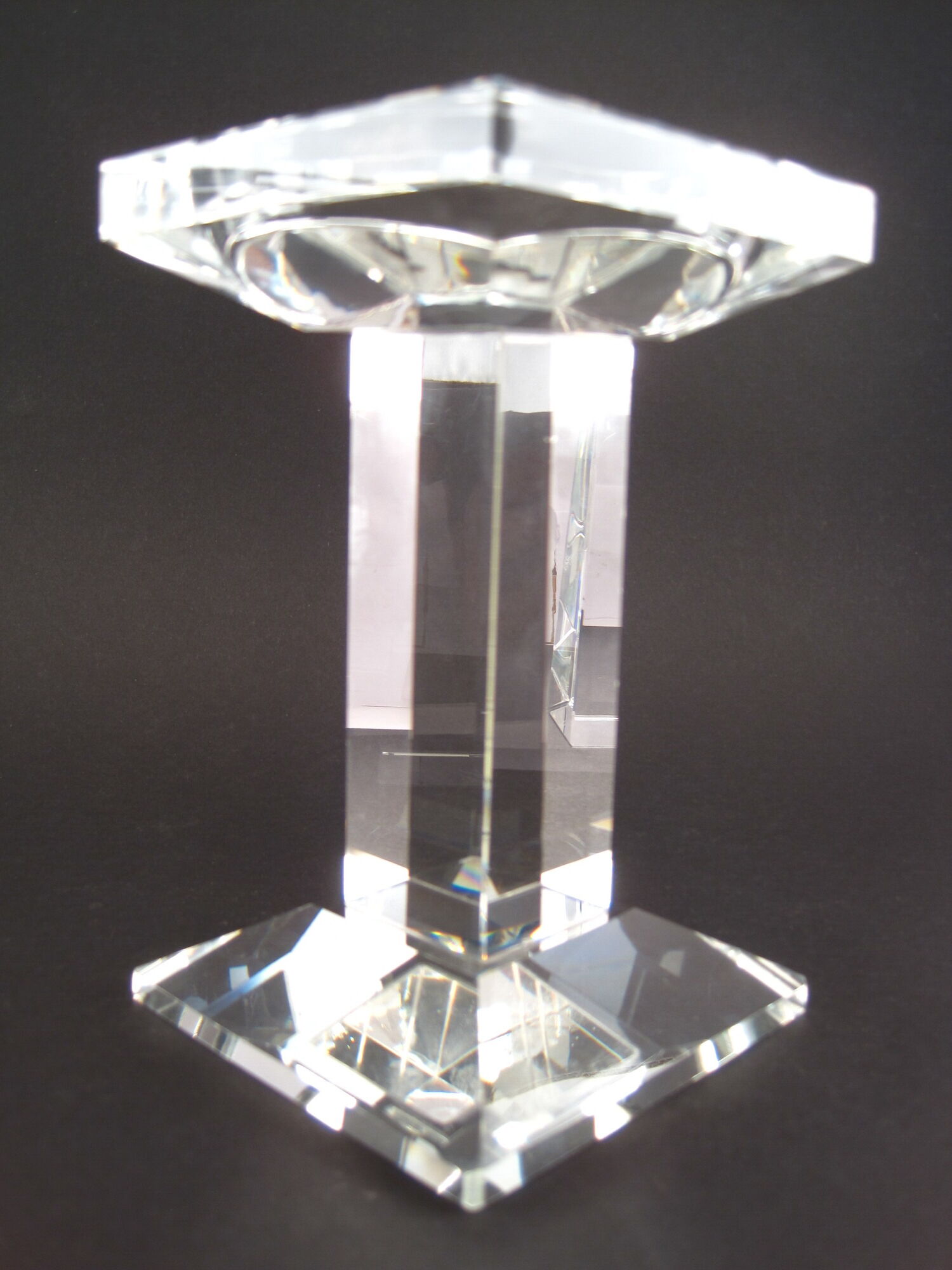 Pair of modernist crystal candle holders signed oleg cassini