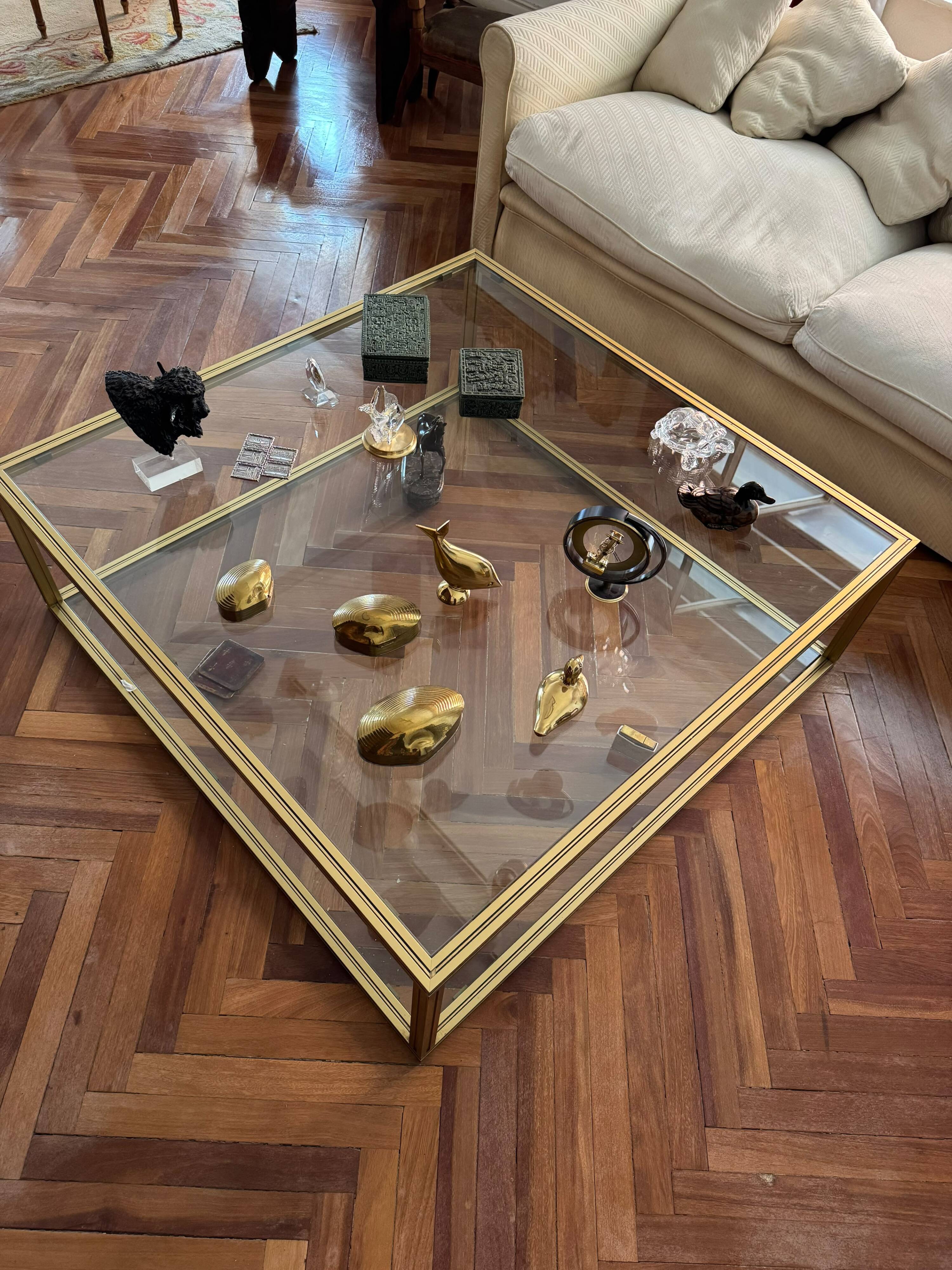 Vintage Hollywood Regency Brass & Glass Coffee Table (1970s)