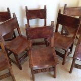 Set of 8 walnut and leather chairs from the 1950s