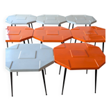Set of 15 fibreglass tables from the 70s (11 orange and 4 grey) space age