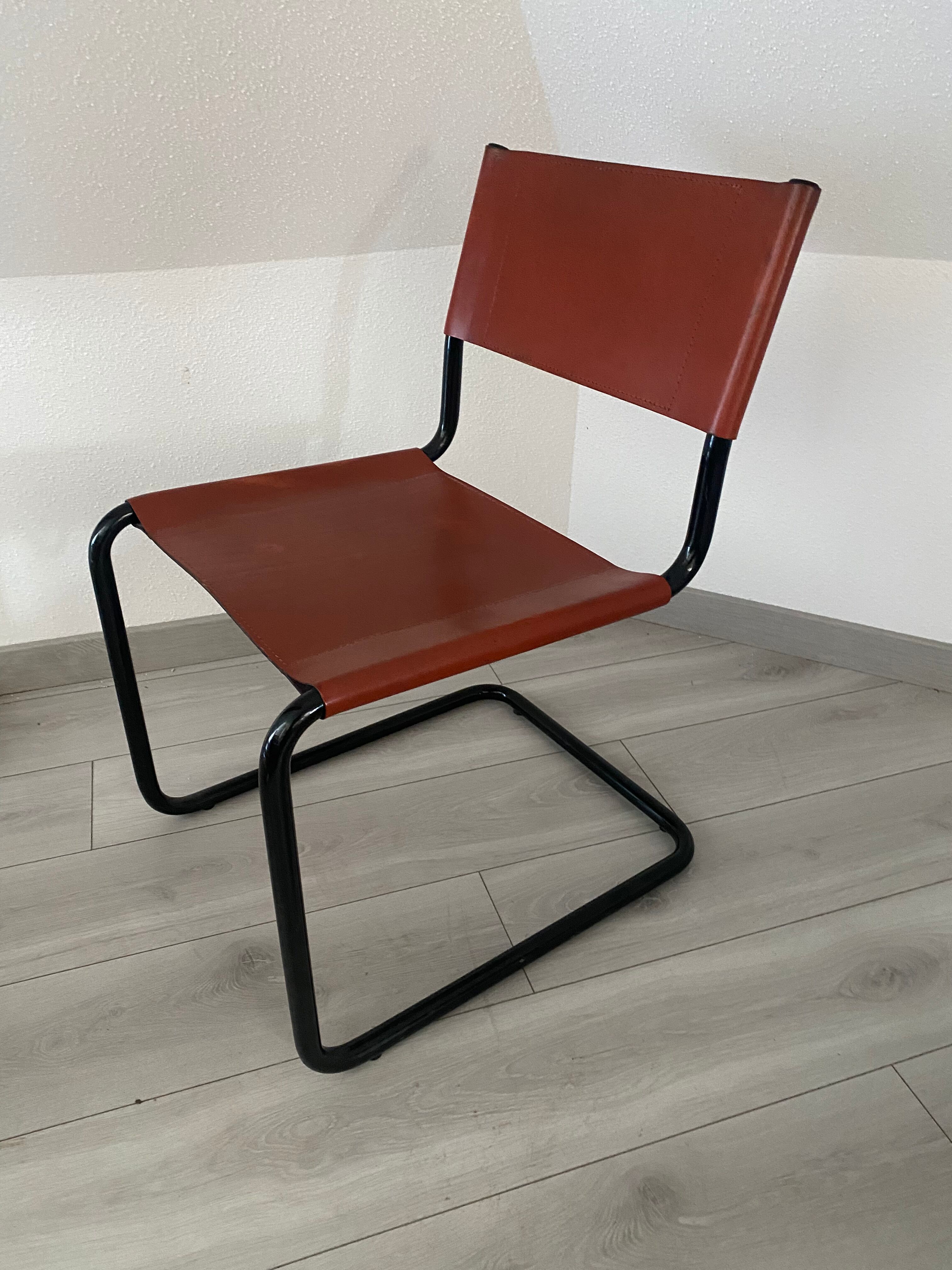 Set of 4 metal chair and tubular leather Matteo Grassi 1970