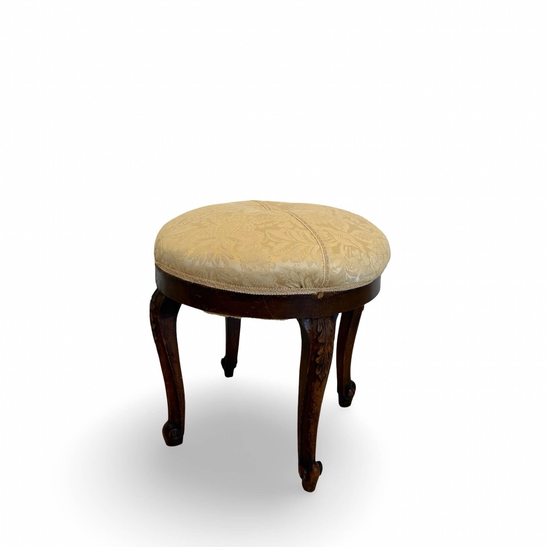 An antique Italian bar chair and a matching tufted vanity stool.