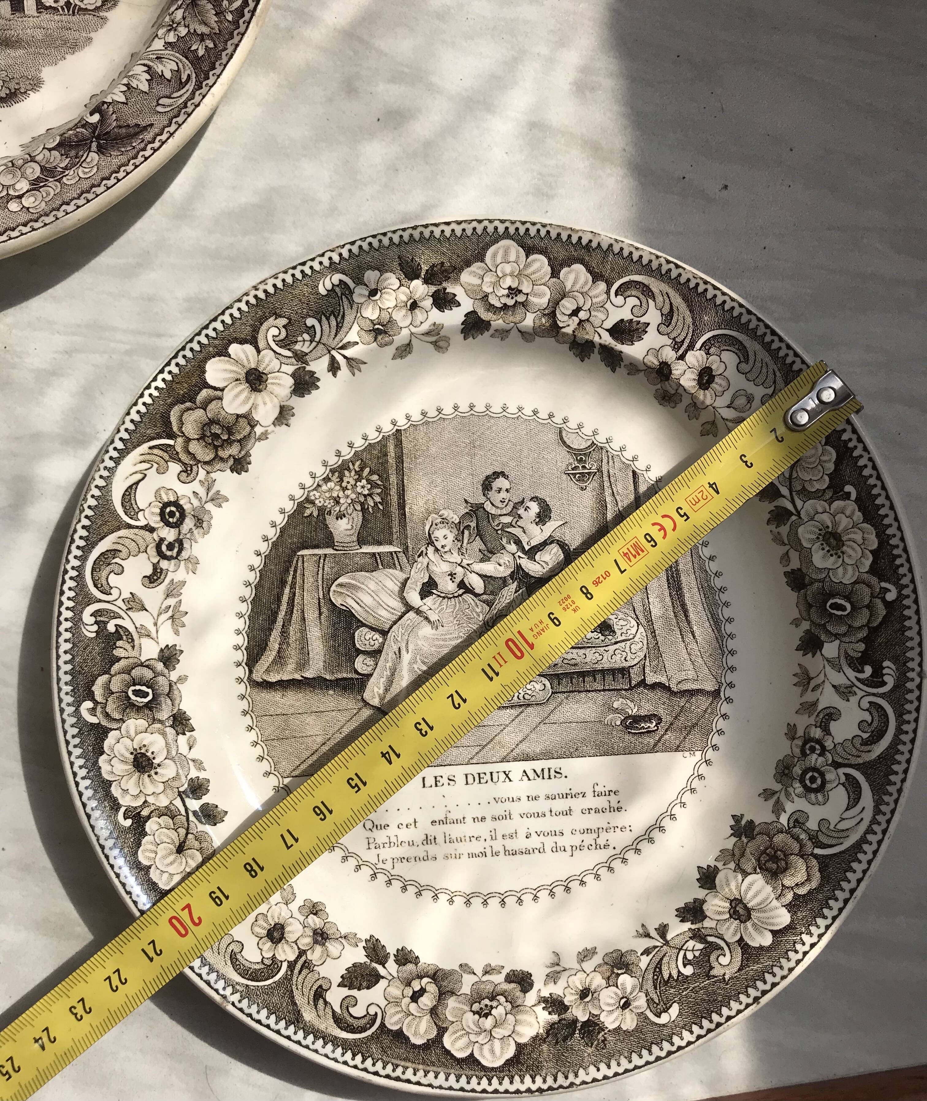 Set of 3 talking plates in Montereau earthenware "Louis Lebeuf Montereau"