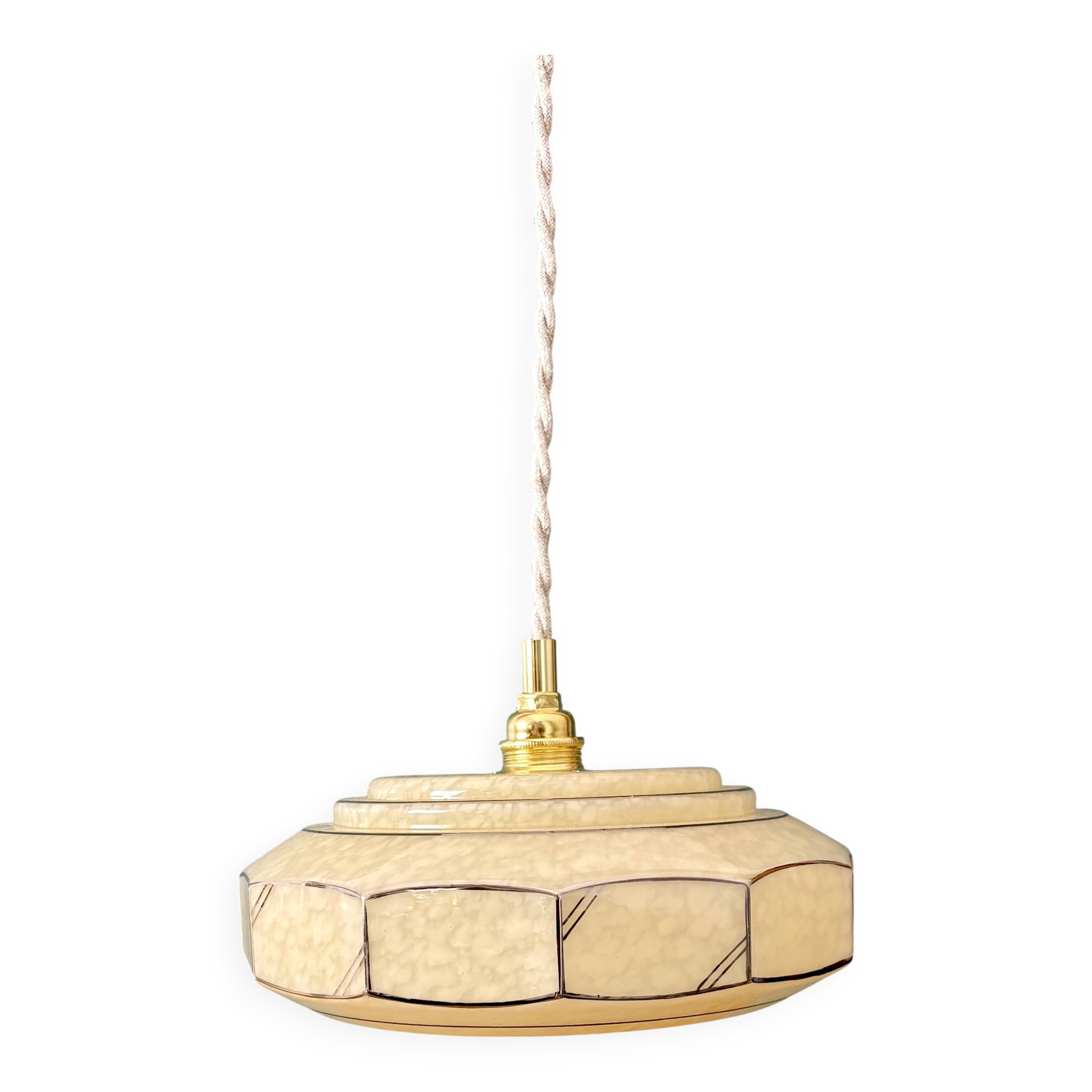 Vintage Art Deco glass pendant light in yellow Clichy.