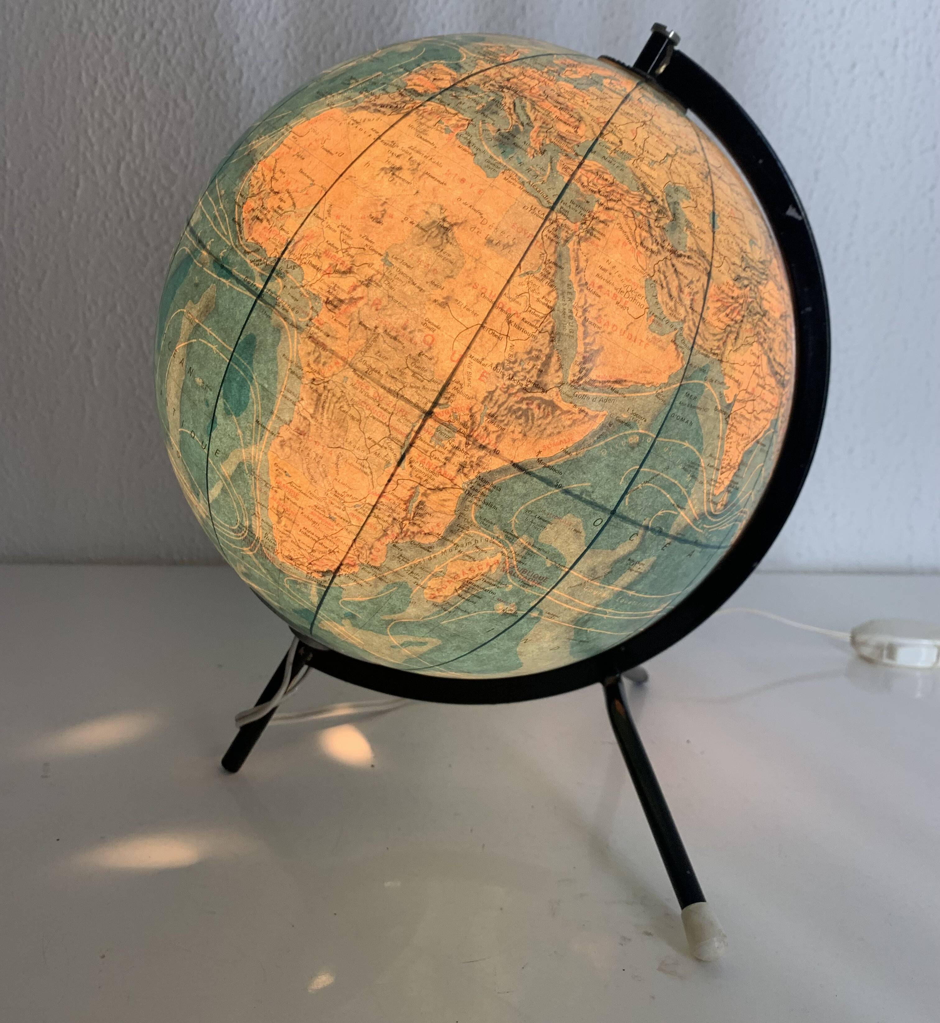 Globe vintage 1978 terrestre mappemonde Taride tripode - 28 cm