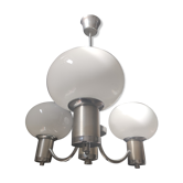 Chandelier brushed aluminum chromed metal opaline globes from Sciolari