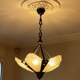 Opaline and brass chandelier