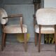 Pair of bridge chairs in wood and powder pink satin-effect fabric, Art Deco style