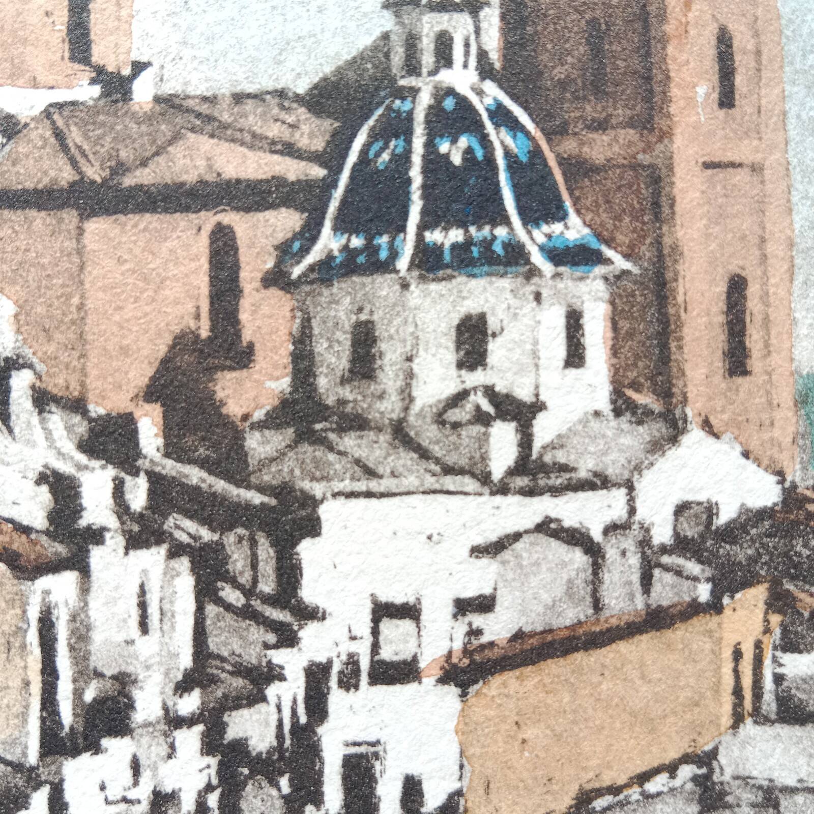 Altea in Spain, View of the Church, Etching