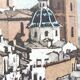 Altea in Spain, View of the Church, Etching