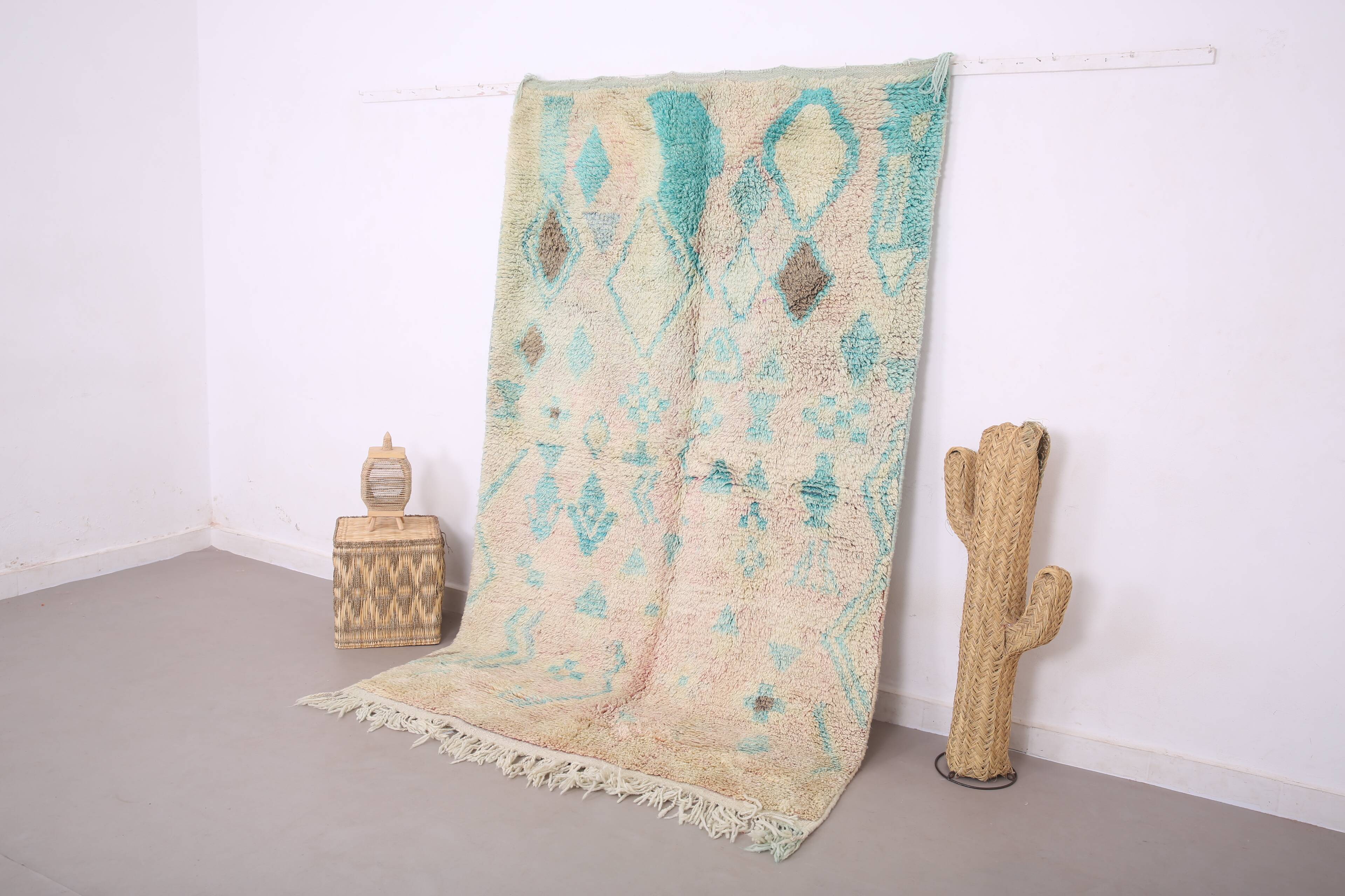 Turquoise Vintage Boujaad Rug 158 cm x 262 cm - Moroccan Wool rug Handmade