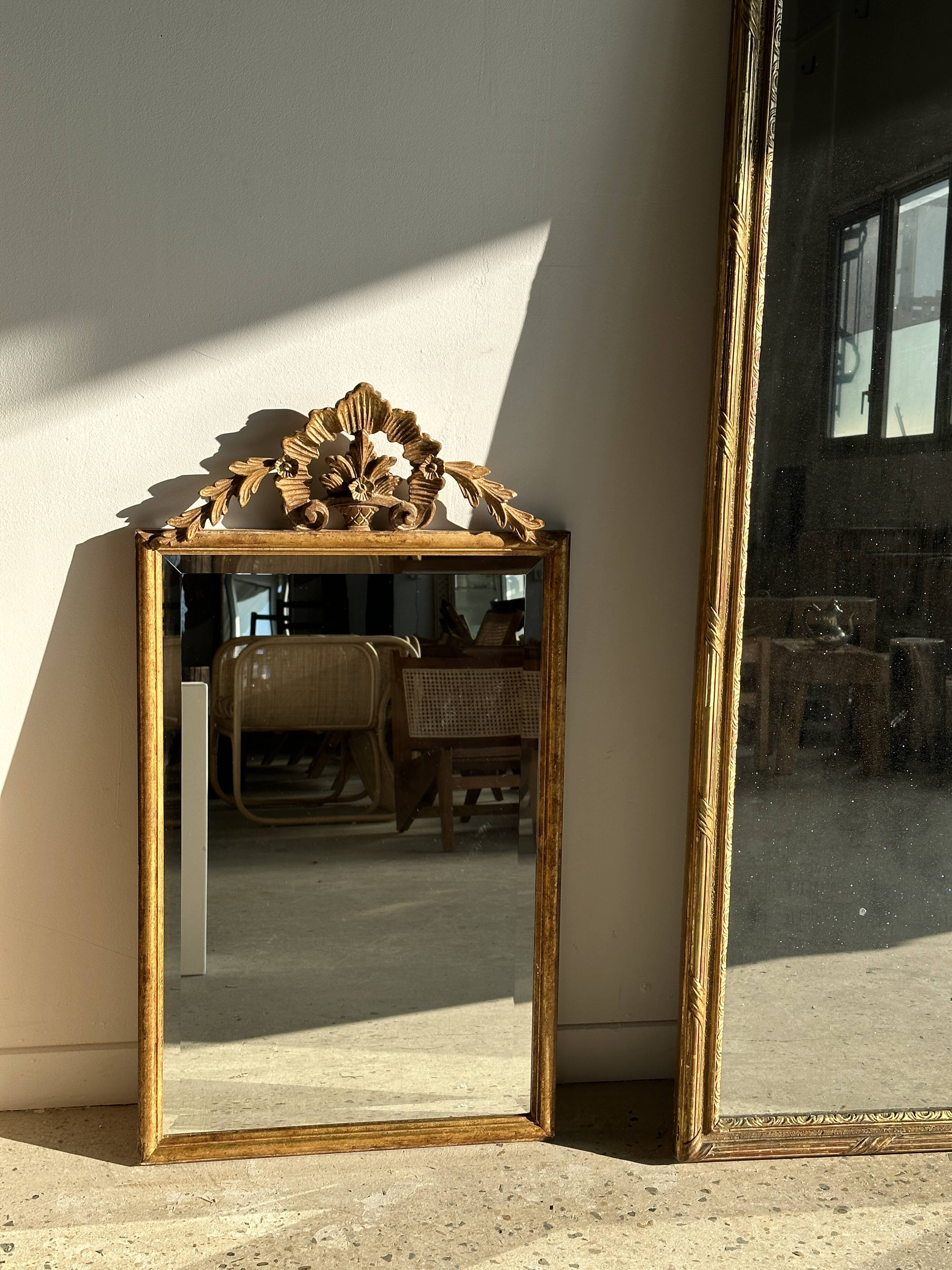 Large gilded mirror 19th century rounded corners mercury glass Louis XVI style