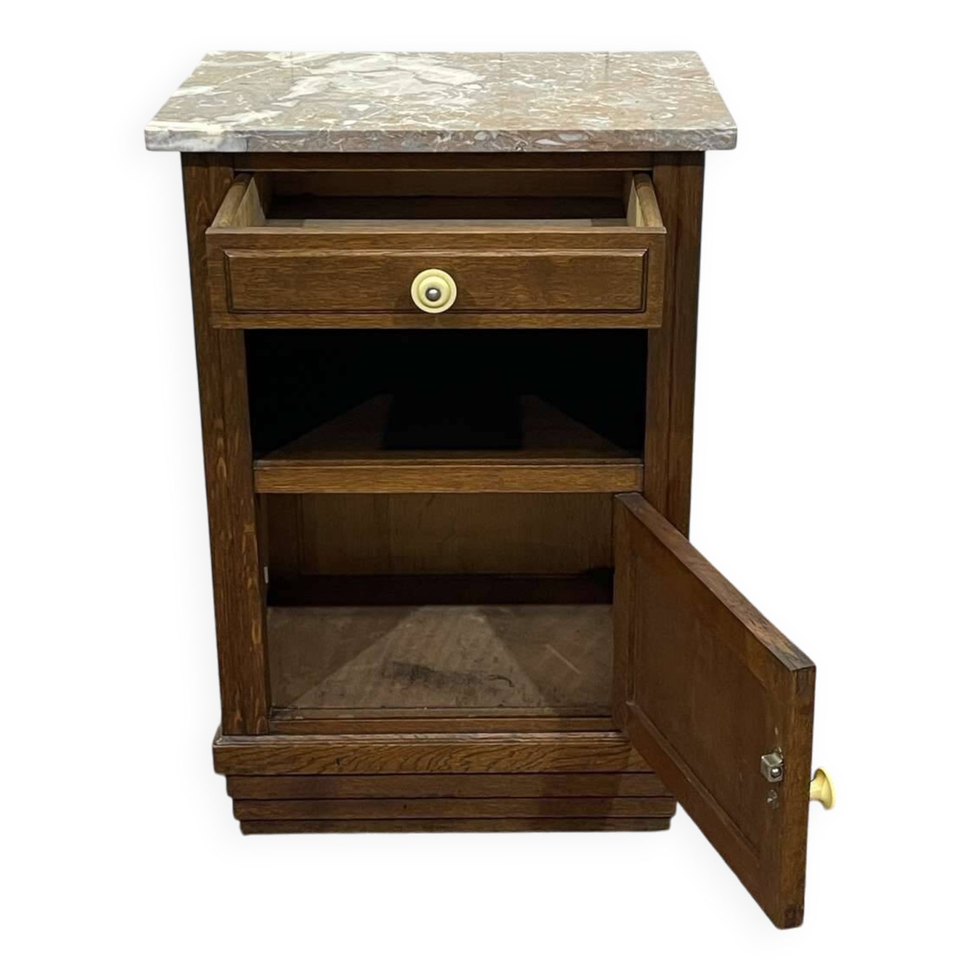 1930s Art Deco oak and marble top bedside table