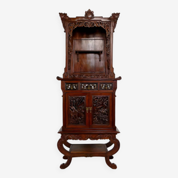 Important cabinet asiatique en bois sculpté, Vietnam ou Chine, vers 1880