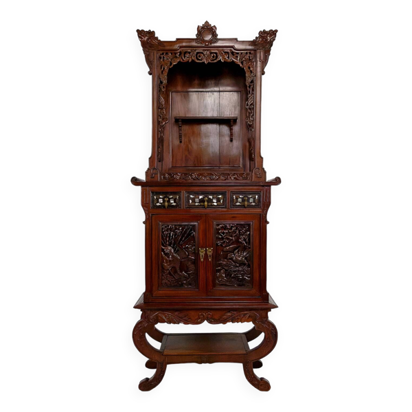 Important cabinet asiatique en bois sculpté, Vietnam ou Chine, vers 1880
