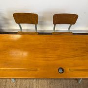 Ancien pupitre double d’écolier –  bois et métal