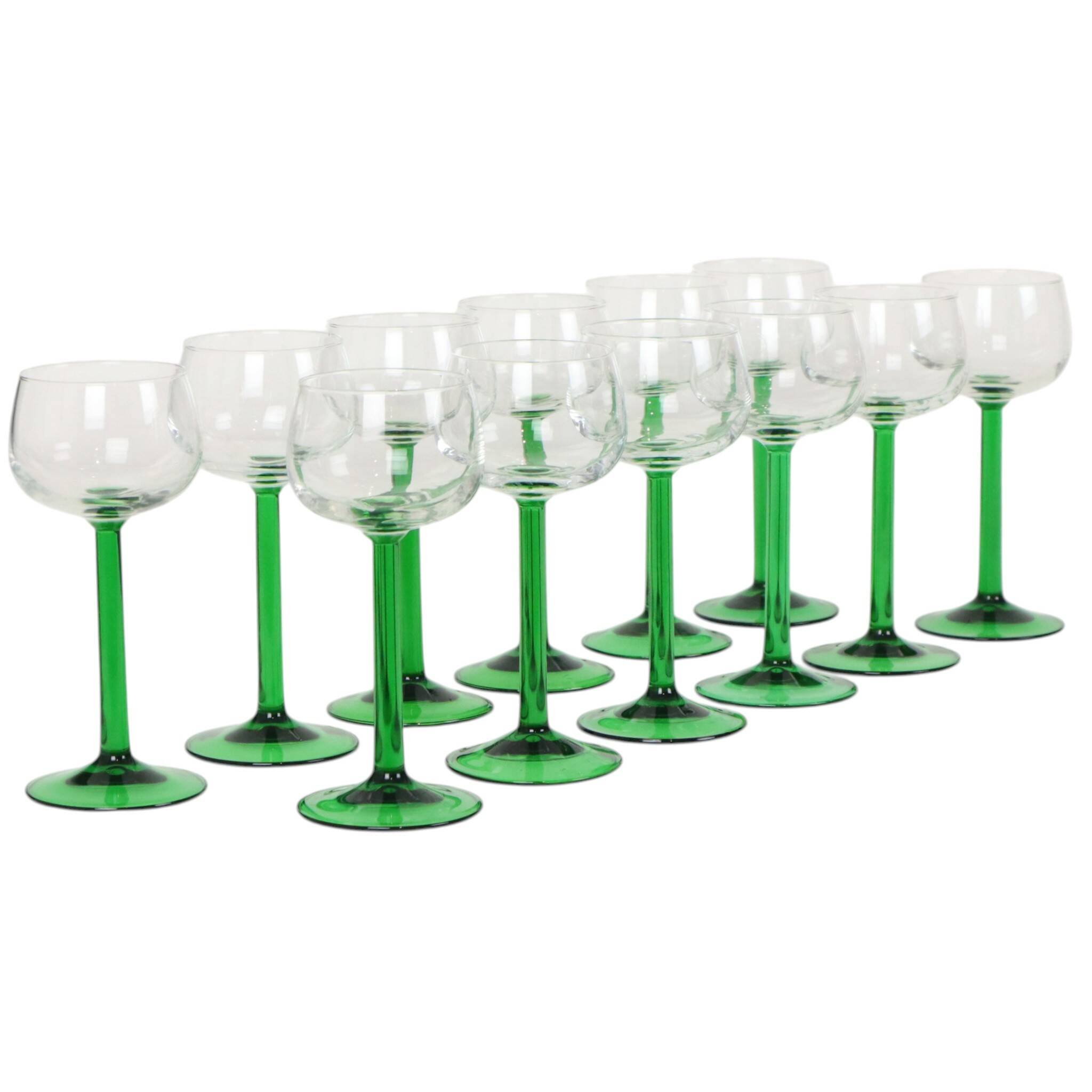 Set of 12 Vintage Luminarc Alsace Wine Glasses Thick Green Stems