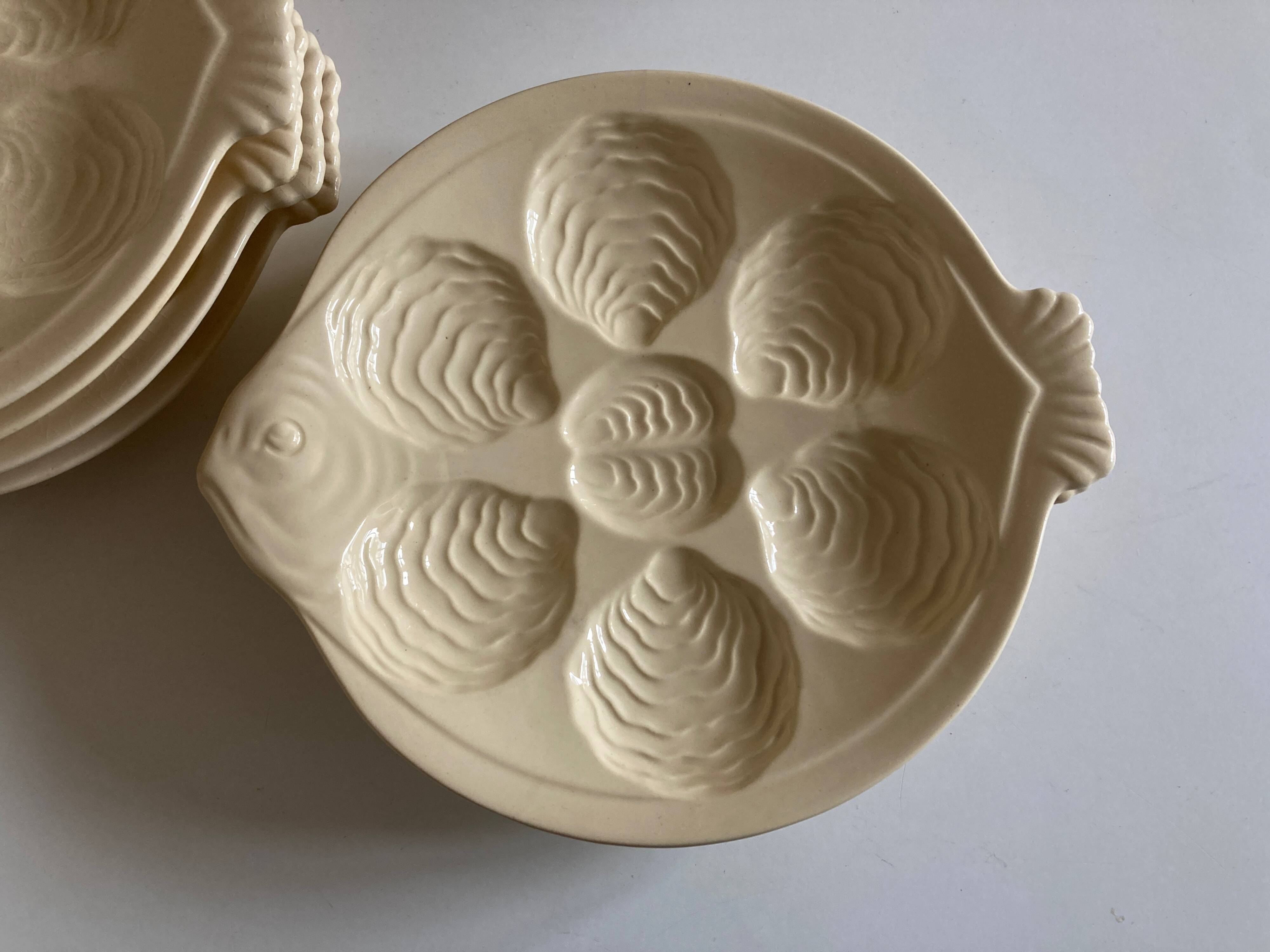 set of 6 oyster plates in ivory Gien earthenware 1960
