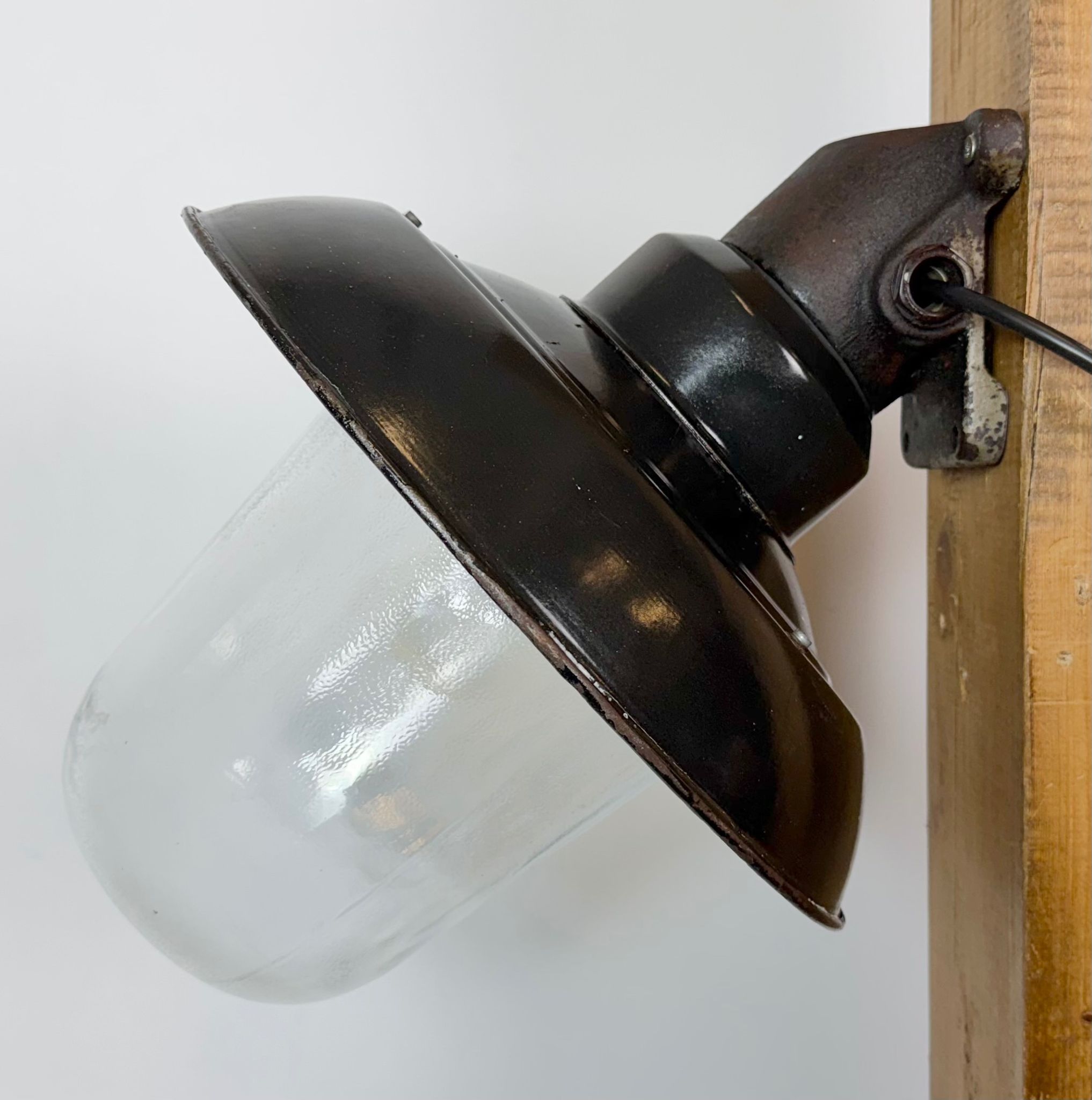 Vintage Industrial Black Enamel and Cast Iron Wall Lamp, 1960s