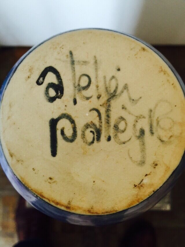 Vase bleu  signer "Atelier Palegre "