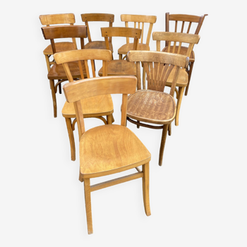 Lot of 10 Thonet Fischel bistro chairs mismatched dismatch curved wood restaurant
