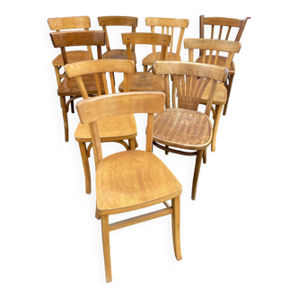 Lot of 10 Thonet Fischel bistro chairs mismatched dismatch curved wood restaurant