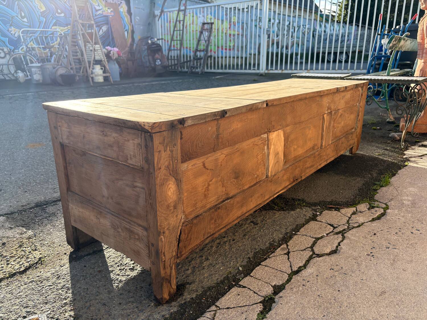Antique solid wood storage bench – (sanded and ready to be treated)