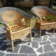 Vintage rattan lounge: one bench, two armchairs
