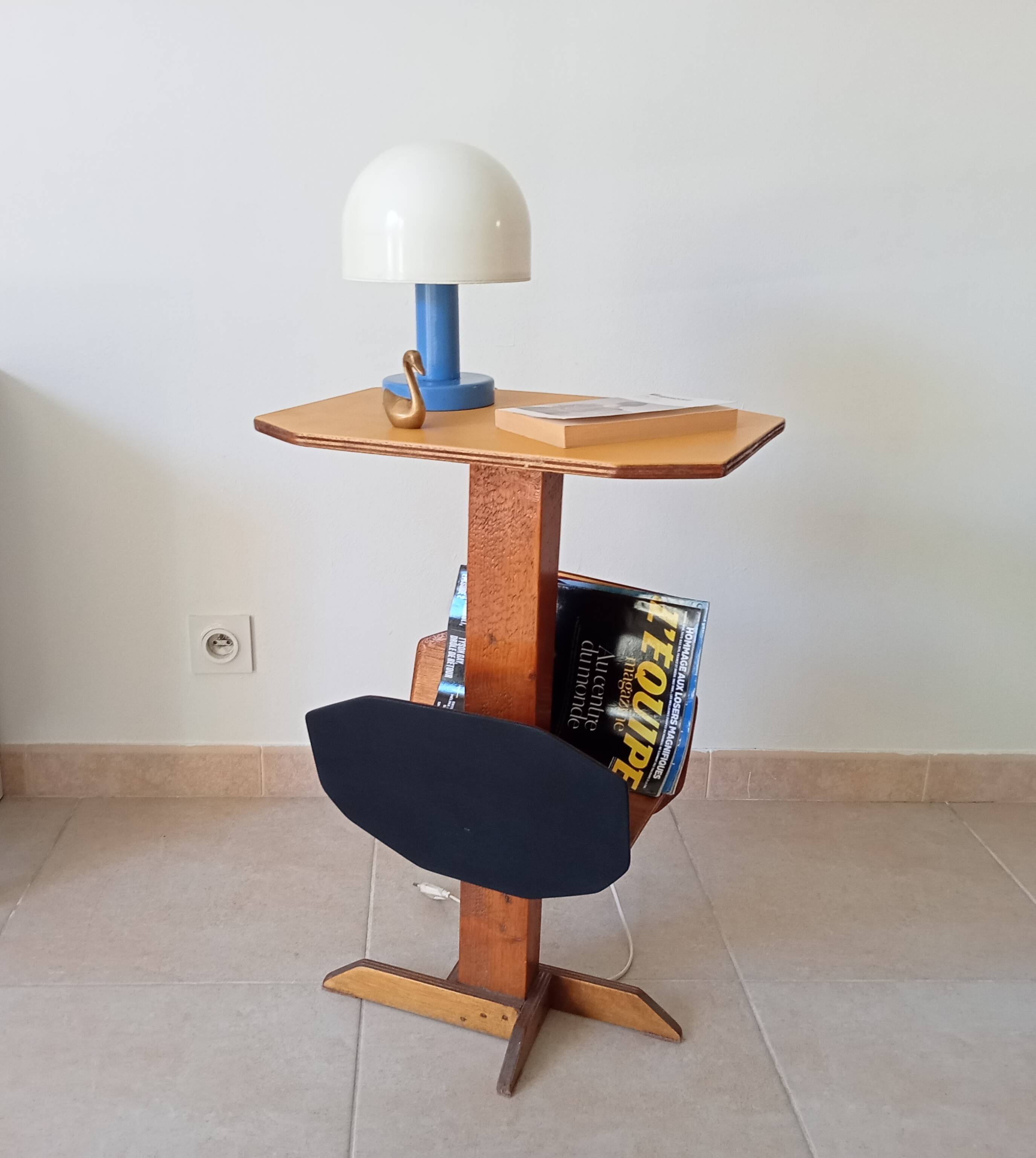 Vintage folk art magazine rack side table