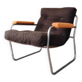 Fauteuil lounge style G.Lundgren pour Ikea, velours & tubes chromés 1970