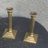 Pair of gilded brass candlesticks, vintage column shape