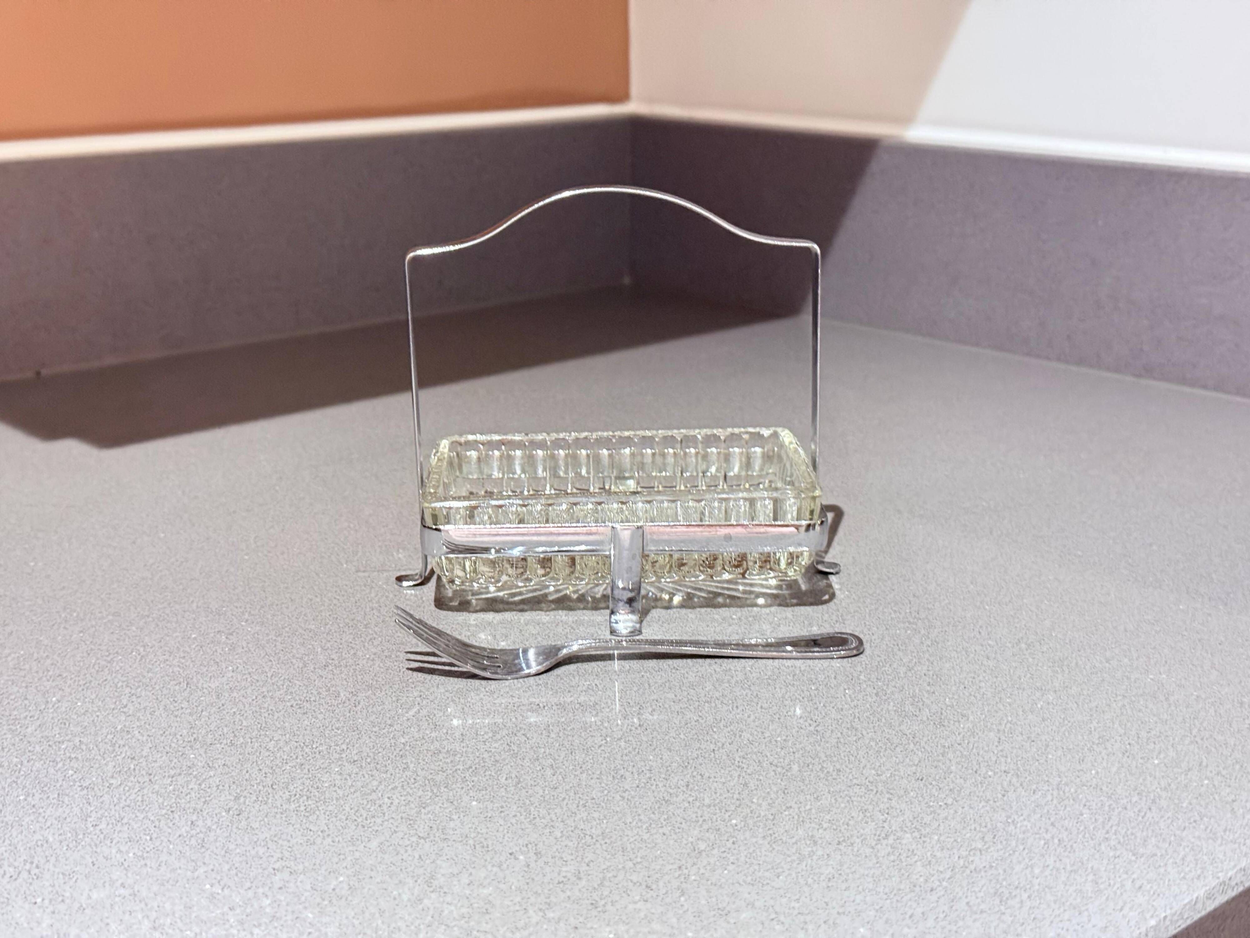 Antique Butter Dish & Knife, Silver Crystal Butter Dish Decorative Table Ware