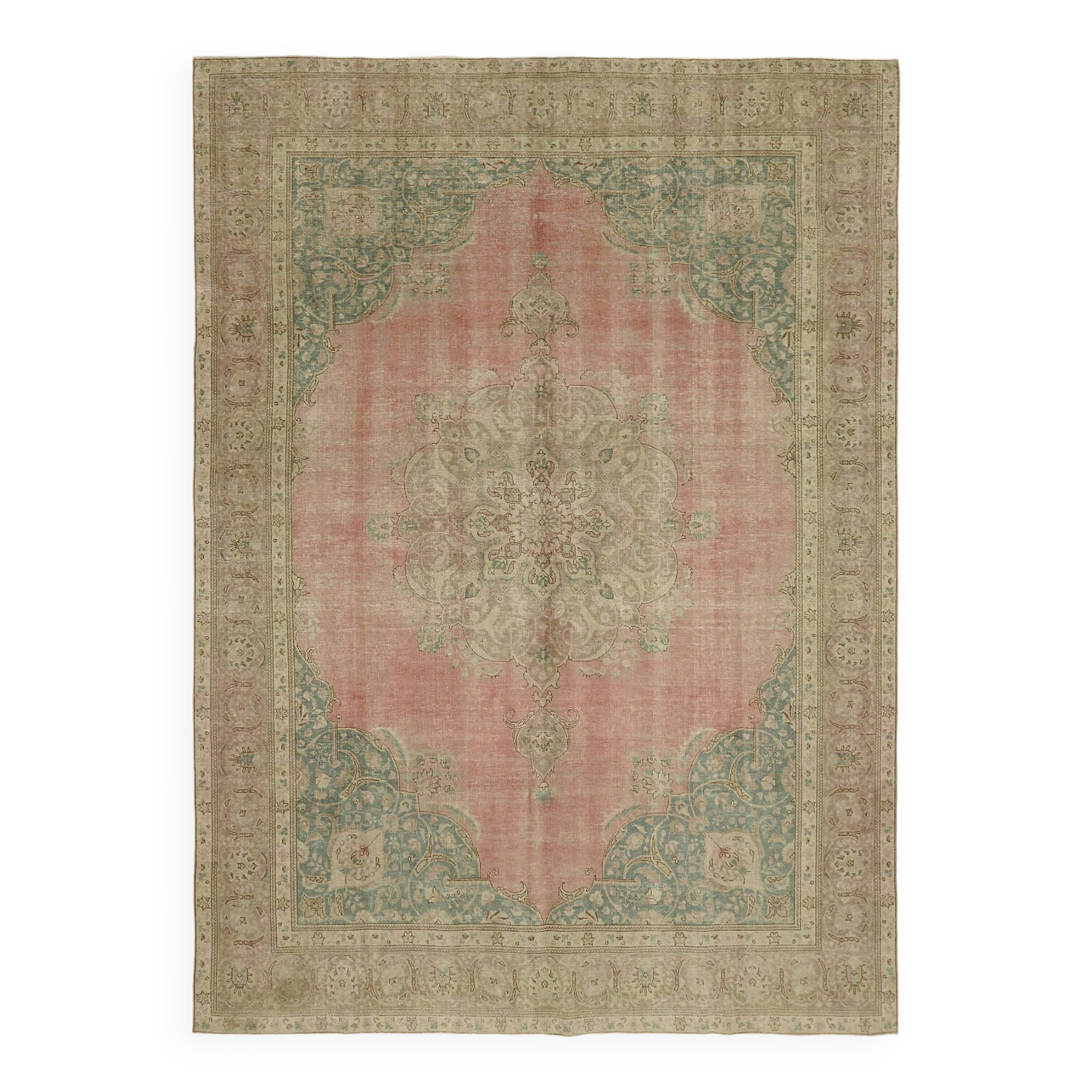 Handmade Turkish Contemporary 1980s 286 cm x 390 cm Beige Wool Carpet