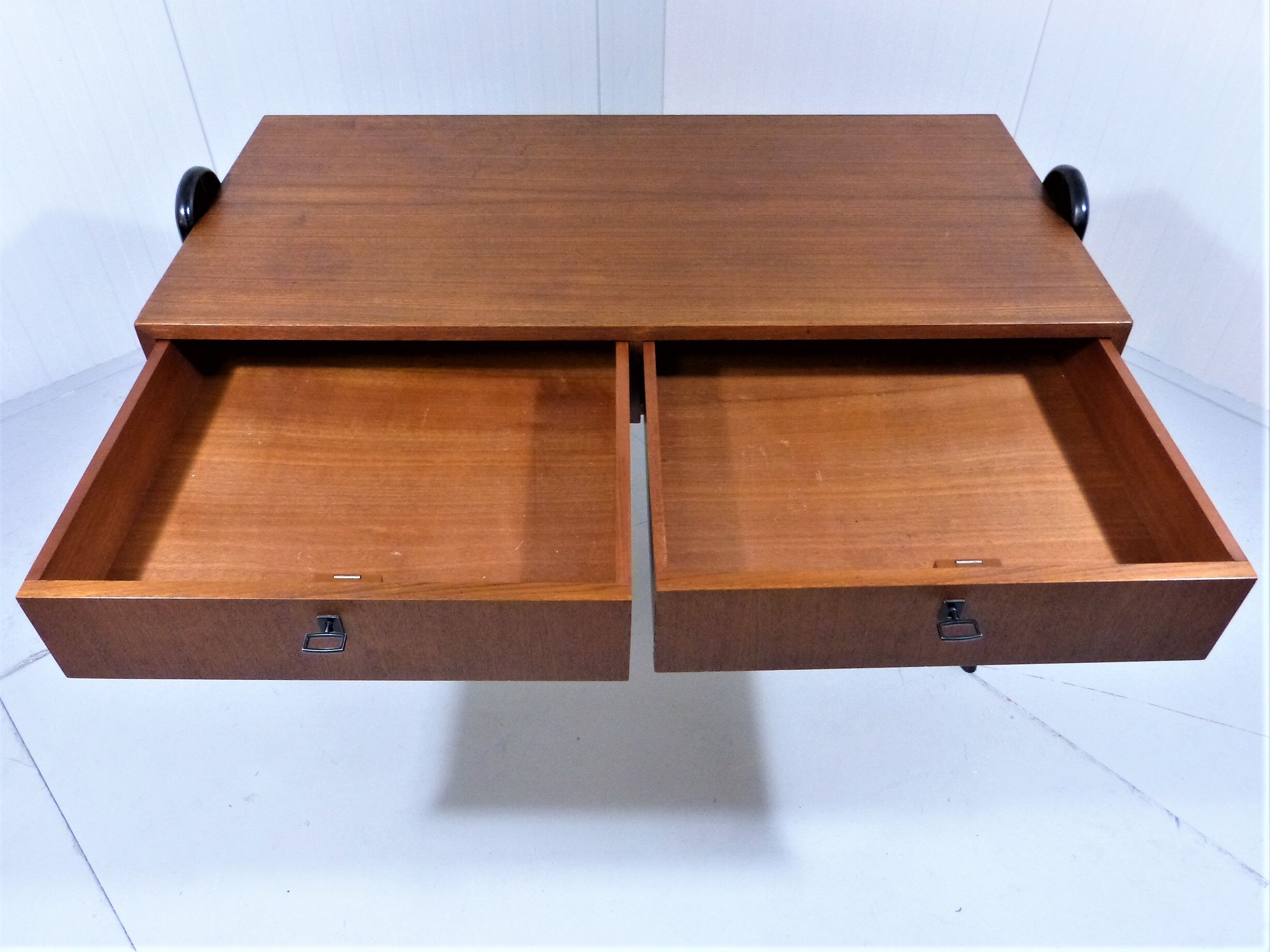 Vintage teak desk with black scissor legs 1960's