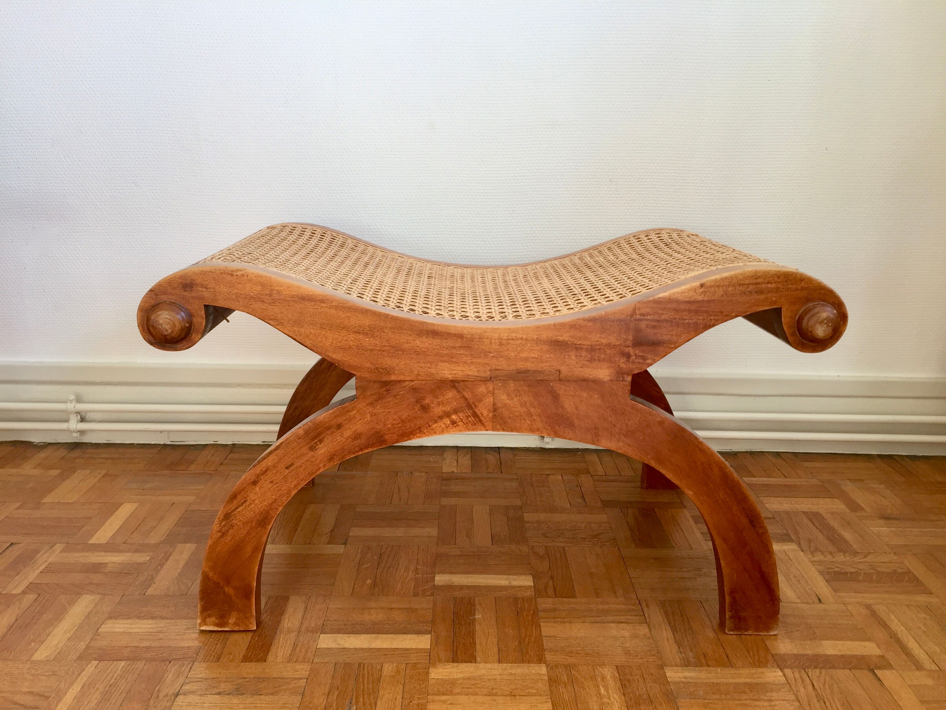 Colonial footstool, foot caned teak