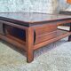 Table basse carrée bois massif plateau avec verre noir 100x100 cm