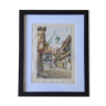 Watercolor by Alfred Doll representing "a street of Riquewihr" - 30 x 37cm