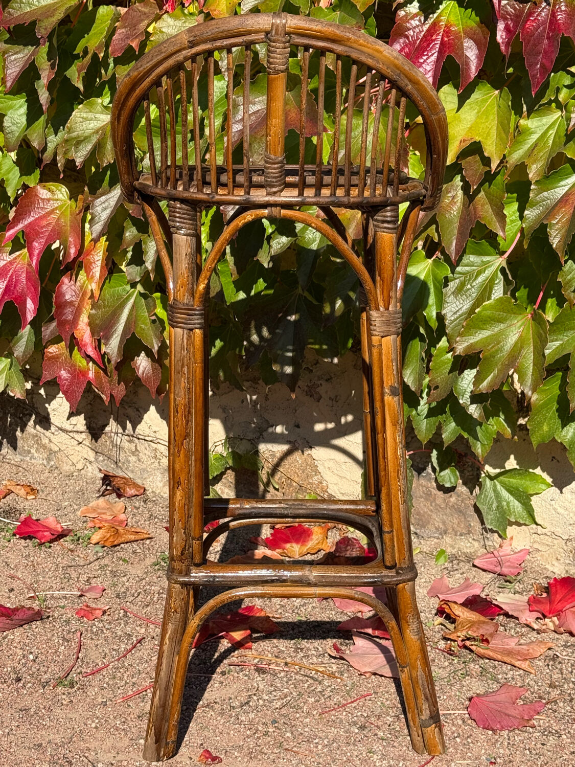 Pair of 1960s rattan stools from France.