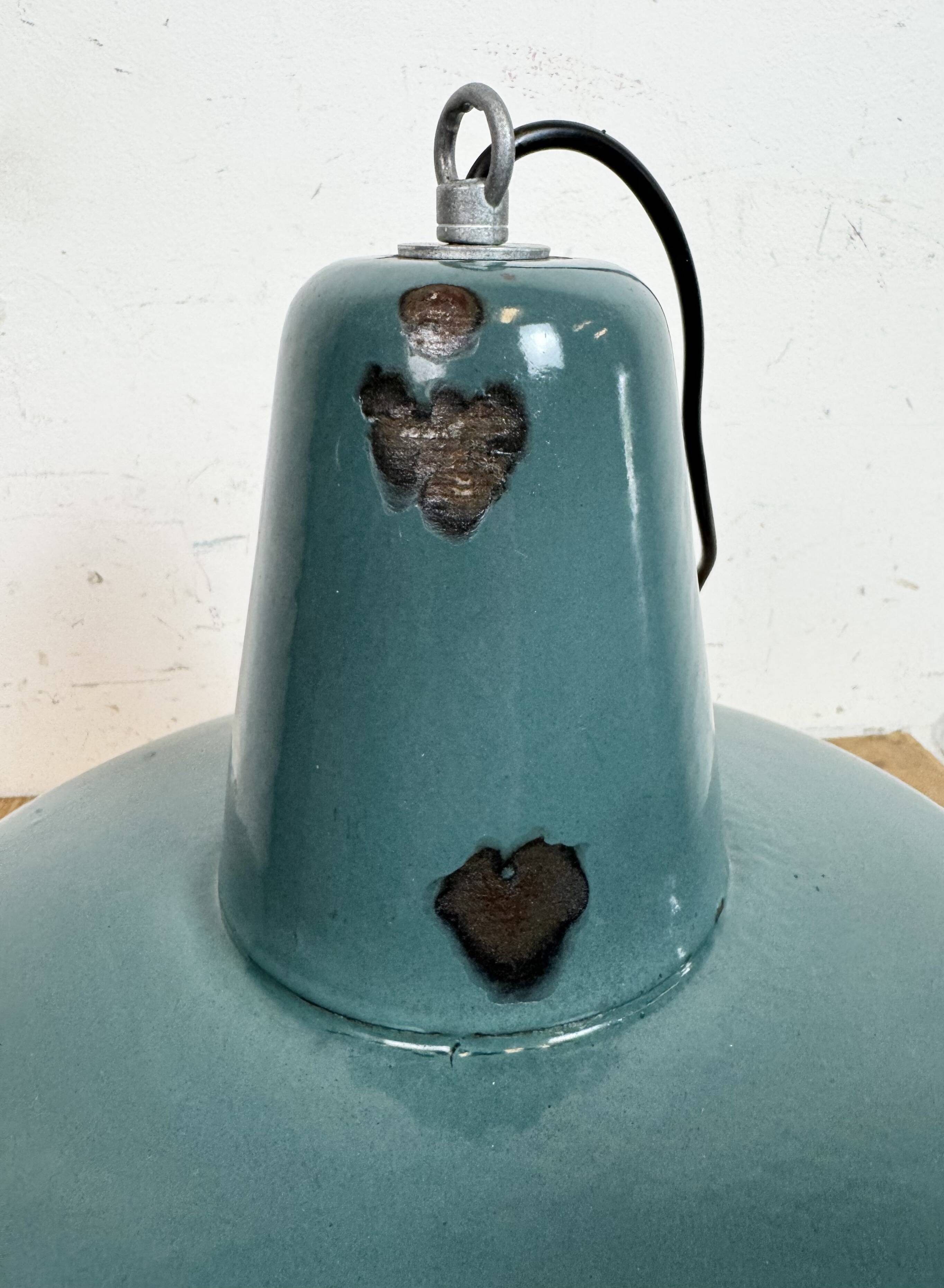 Large Industrial Petrol Enamel Factory Pendant Lamp, 1960s