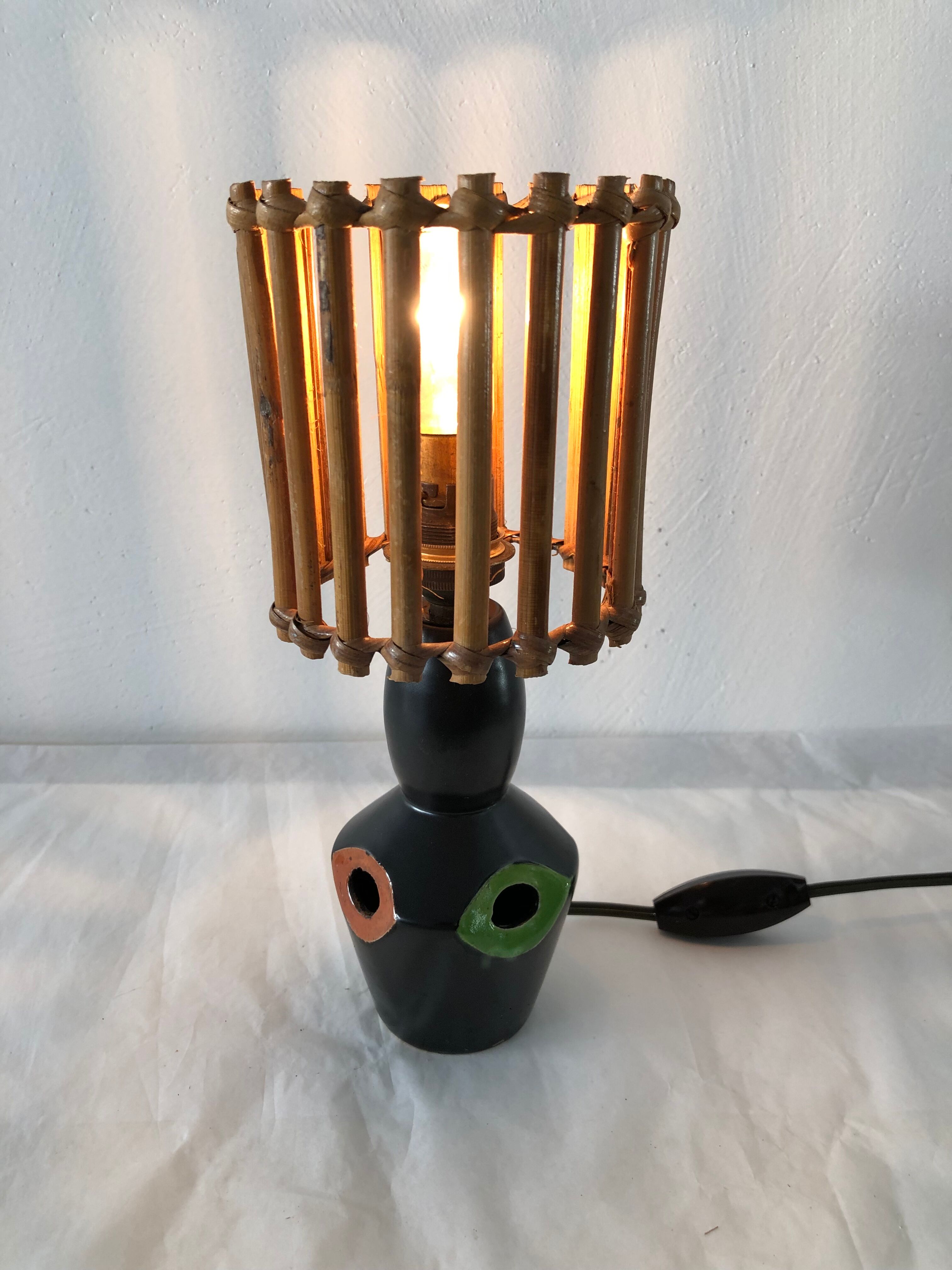 Lamp vintage ceramic rattan Lampshade