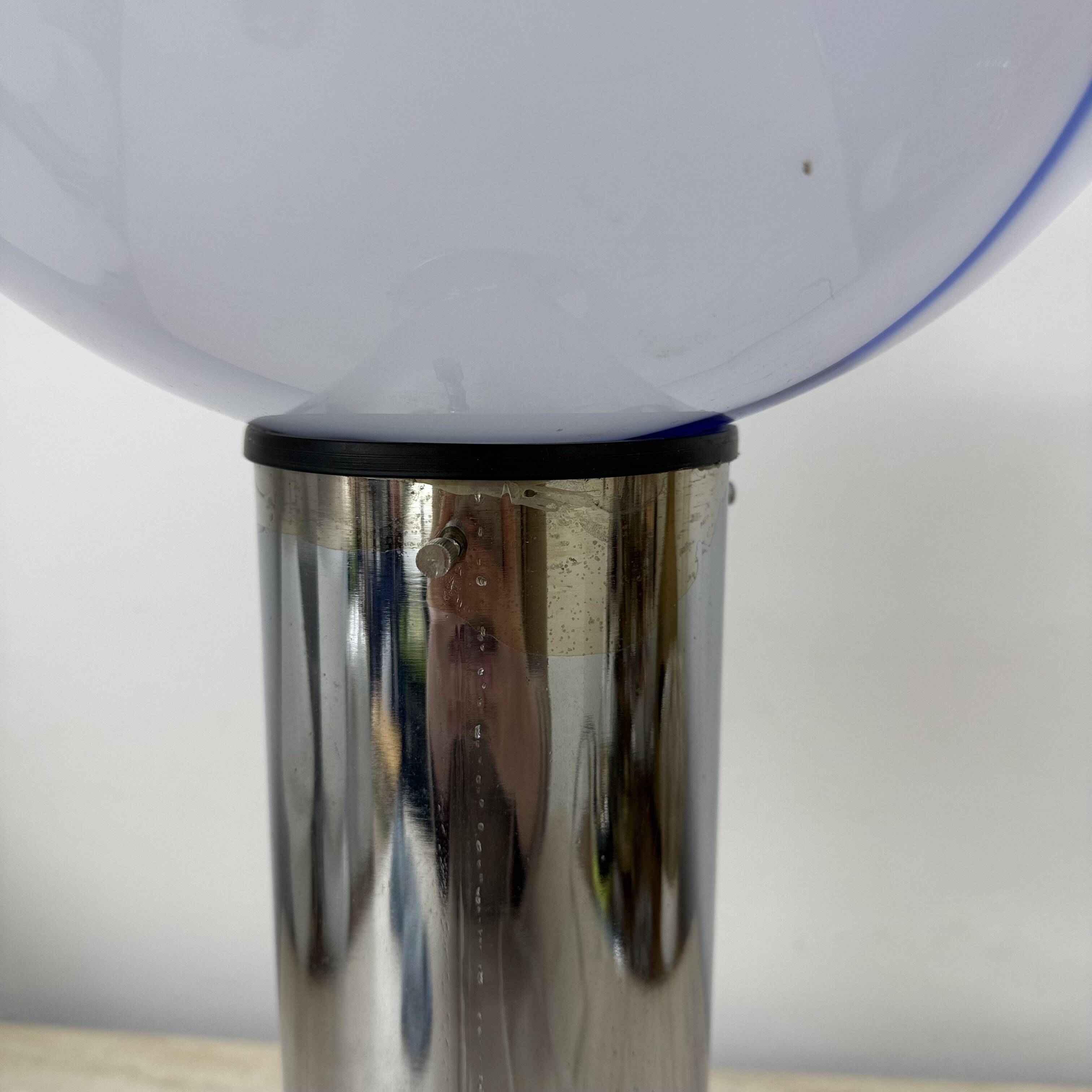 Mid – century Large glass table lamp with blue swirl , 1970s Italy